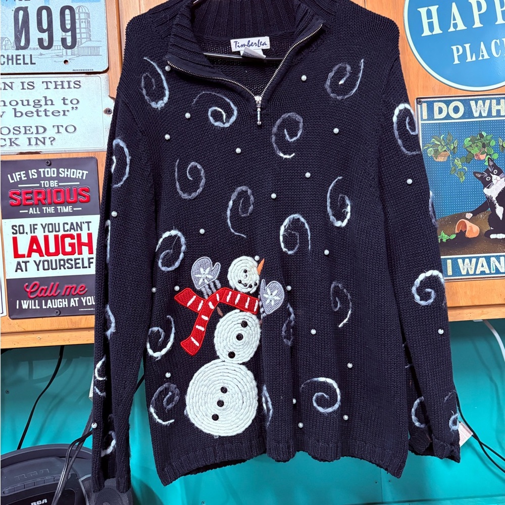 Timberlea Black Snowman Cowl Neck Sweater